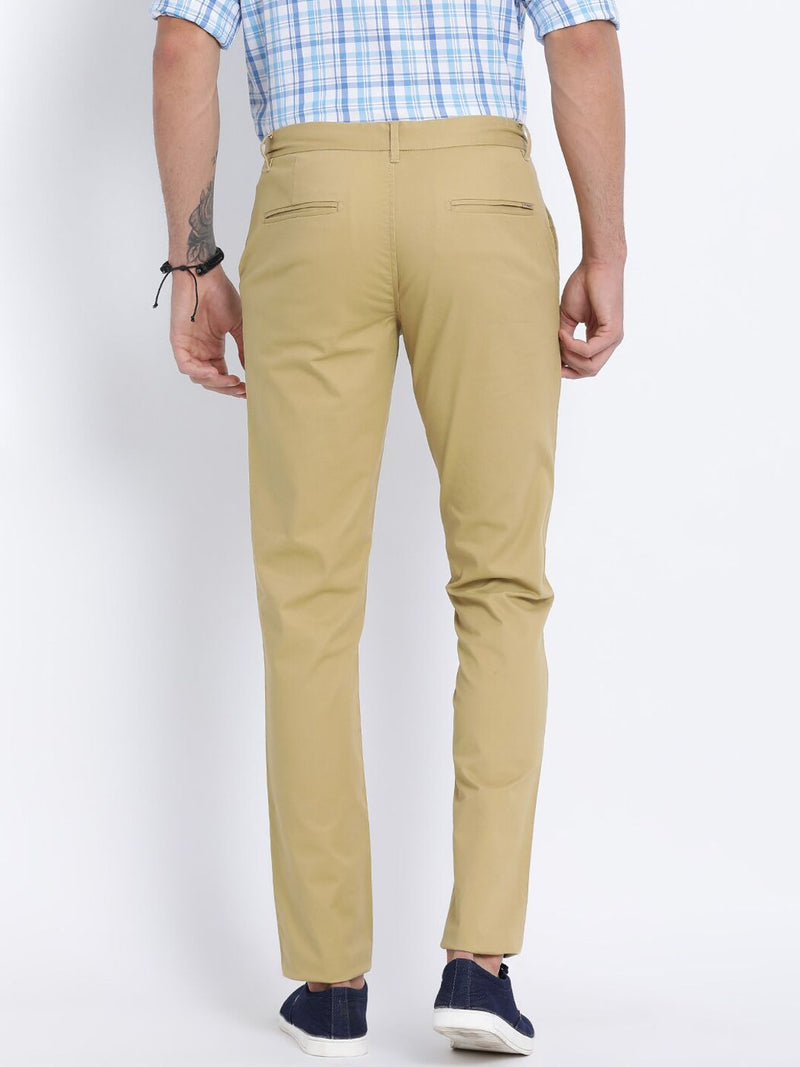 T-Base Men Beige Easy Wash Chinos Trousers