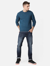 T-Base Men Blue Solid Cotton Pullover