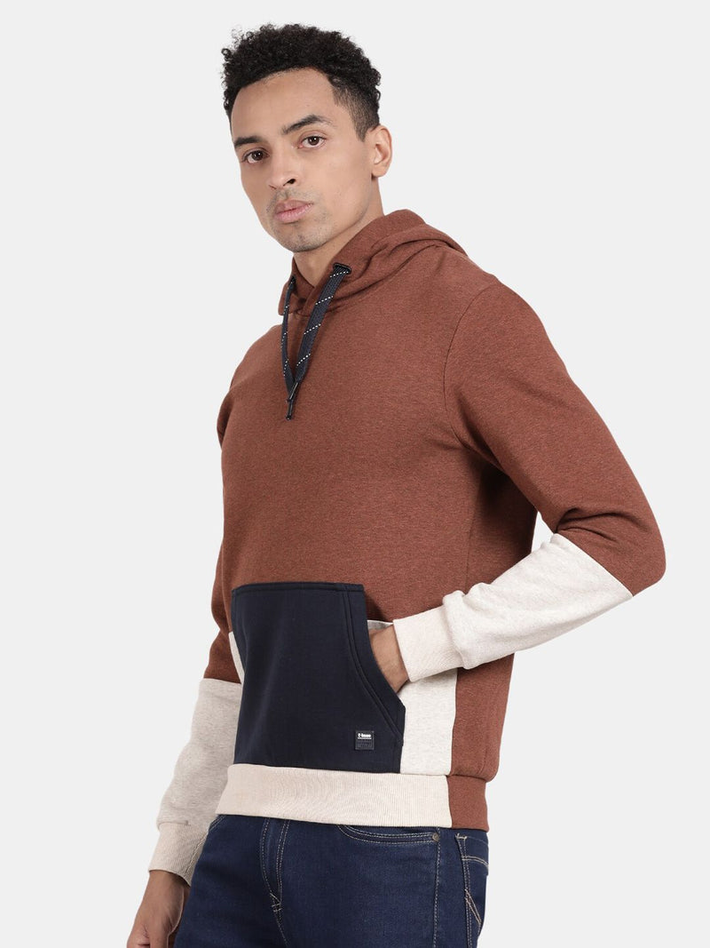 T-Base Colourblocked Hooded Cotton Sweatshirt