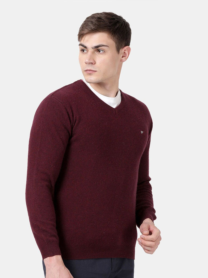 T-Base Self Design V Neck Pullover Sweater