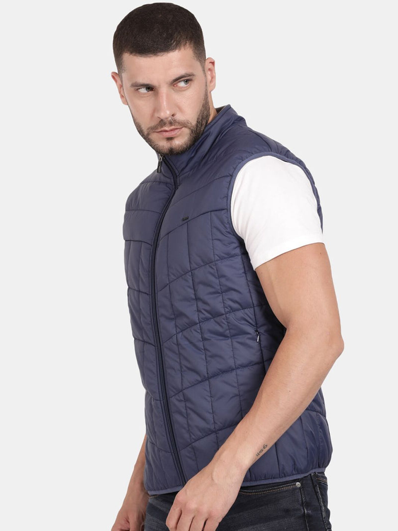 T-Base Sleeveless Puffer Jacket With Quilted Design And Polar Fleece Collar