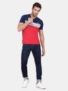 T-Base Men Blue Colourblocked Applique T-Shirt