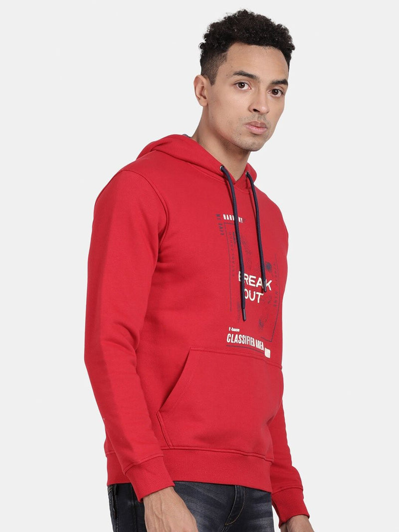 T-Base Typography Printed Hooded Pullover Sweatshirt