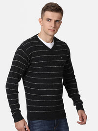 T-Base Men Black & White Striped Woolen Pullover