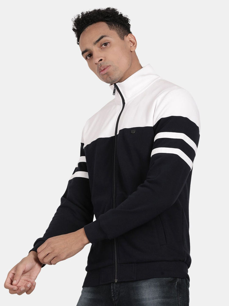 T-Base Colourblocked Mock Collar Front-Open Sweatshirt