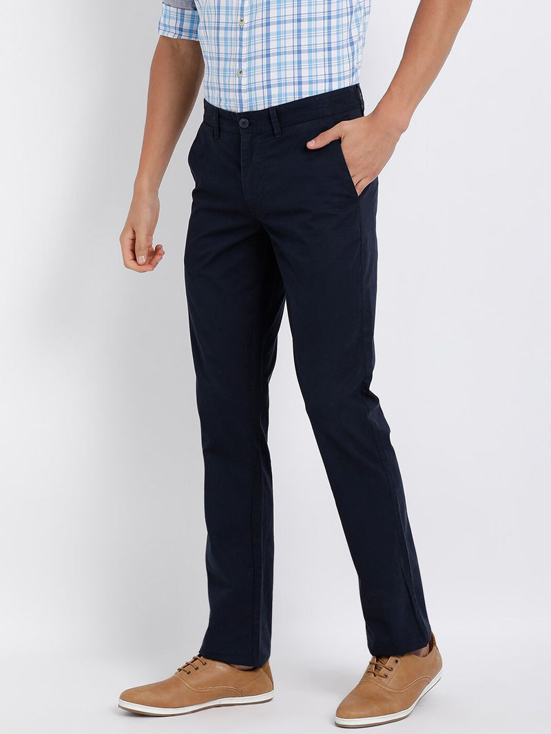 T-Base Men Navy Blue Easy Wash Trousers