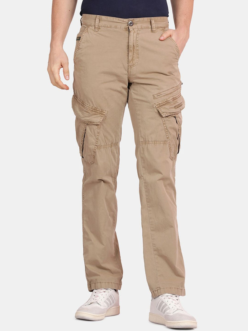 T-Base Men Regular Fit Mid-Rise Cotton Cargos Trousers