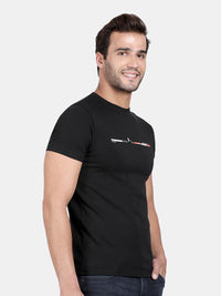 T-Base Men Black Printed Slim Fit Cotton T-Shirt