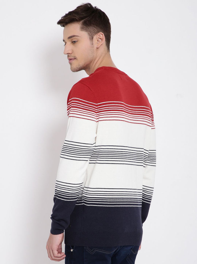 T-Base Men Red Striped Pullover Sweater