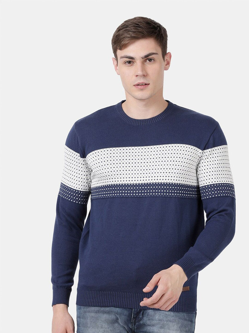 T-Base Men Blue & White Striped Pullover