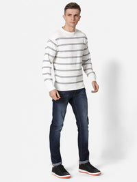 T-Base Men Off White & Black Striped Cotton Pullover