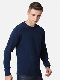 T-Base Men Navy Blue Solid Woolen Pullover