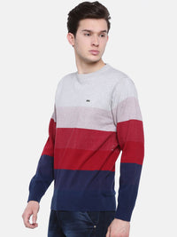 T-Base Men Red & Off-White Striped Sweater