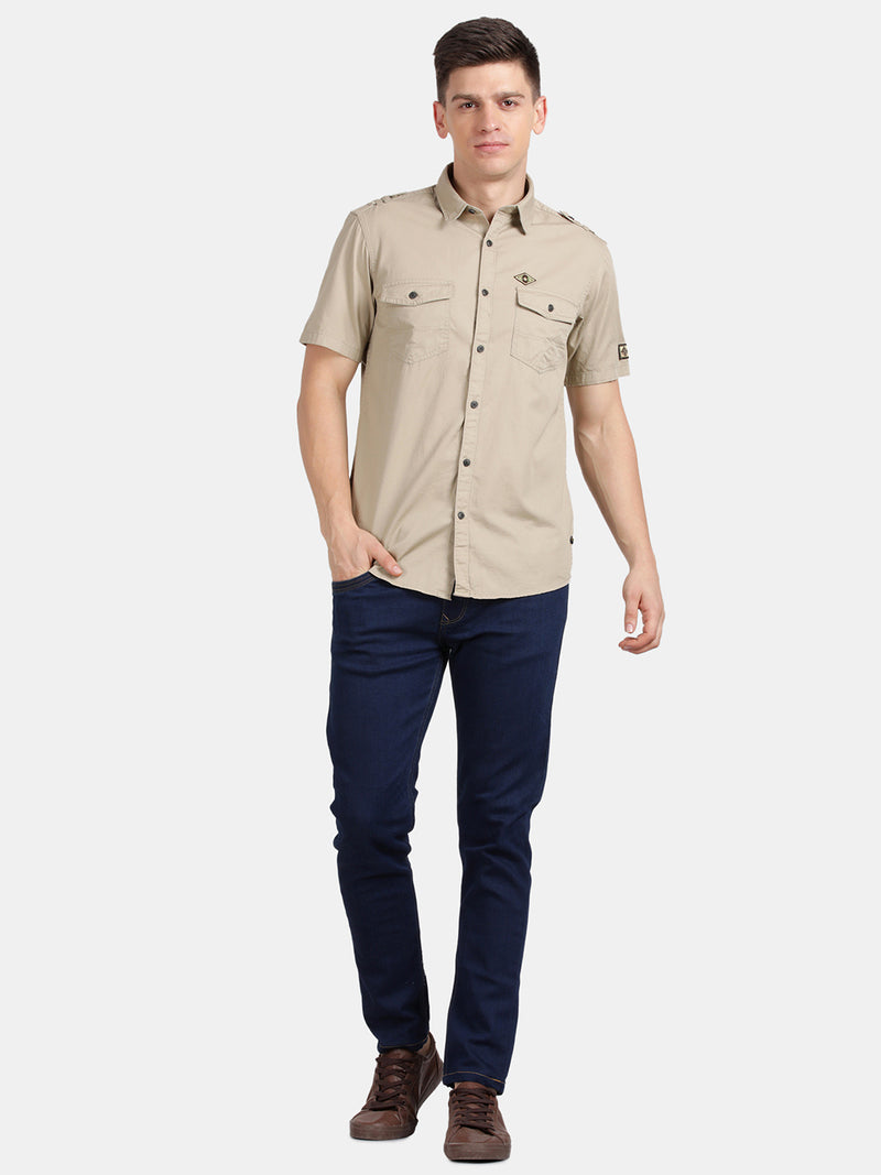 Half Sleeve Beige Military Shirt