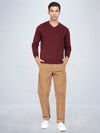 V Neck Wine Full Sleeve Pullover