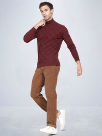 High Neck Wine Full Sleeve Pullover