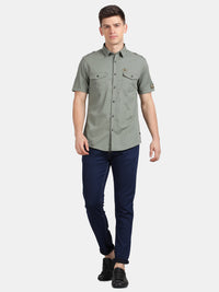 Half Sleeve Moss Green Military Shirt