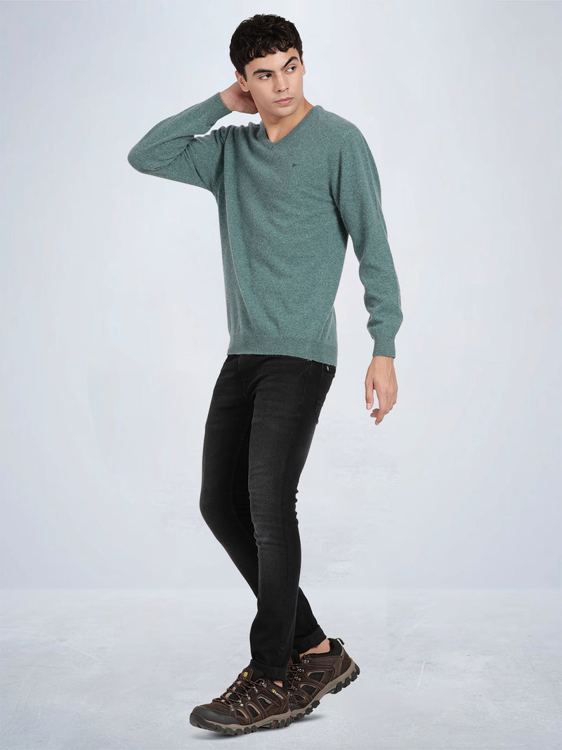 V Neck Lambswool Porcelain Full Sleeve Pullover