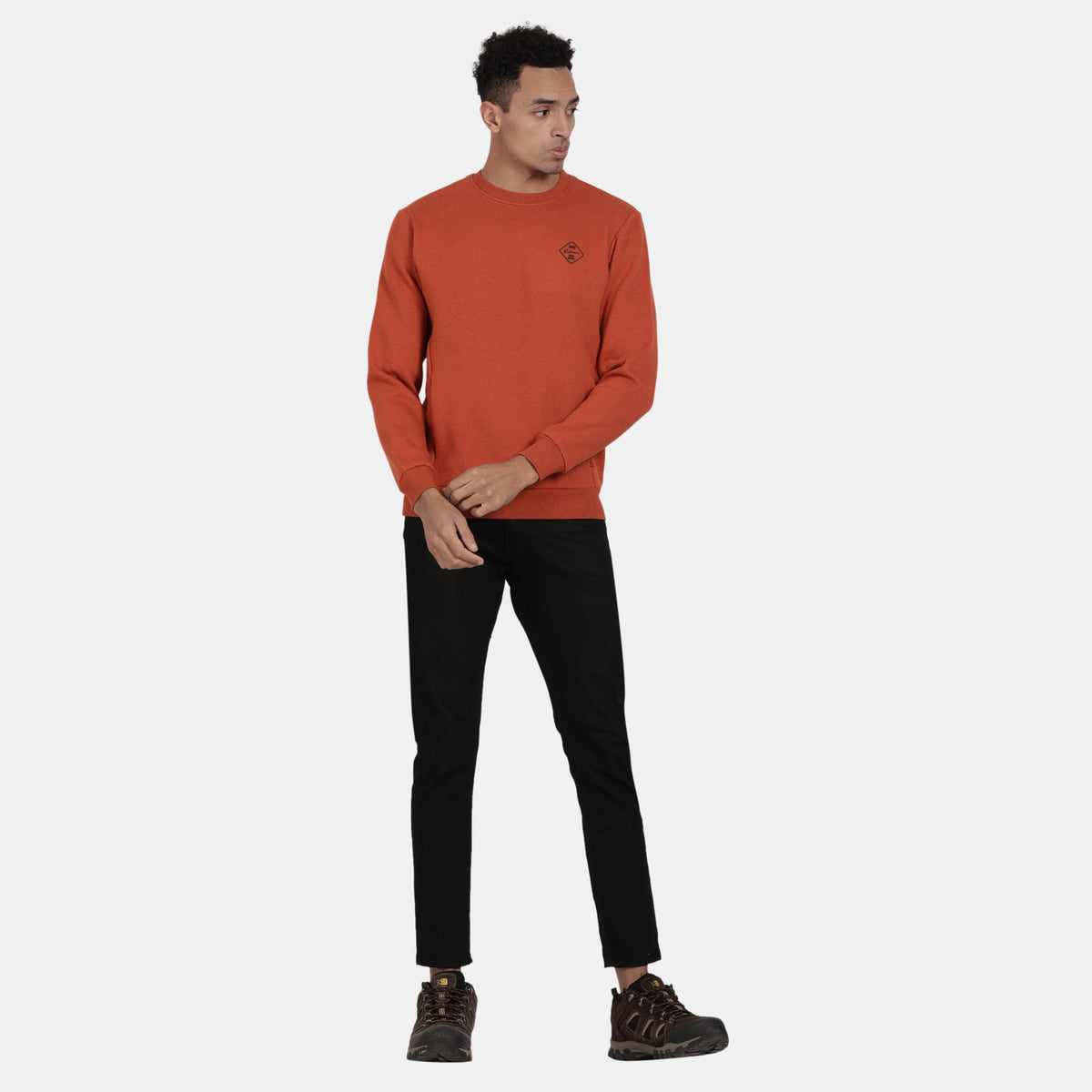 T-Base Round Neck Long Sleeves Ribbed Cotton Sweatshirt