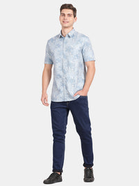 HALF SLEEVE COTTON LINEN PRINTED SHIRT