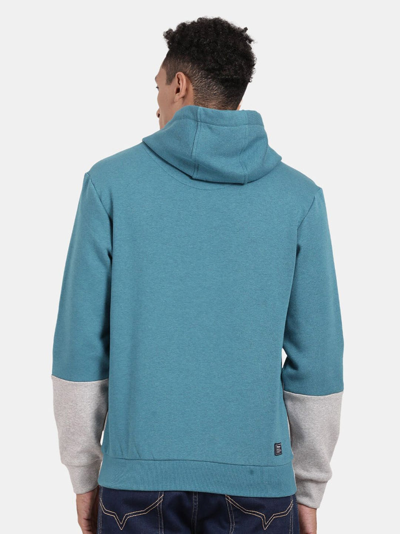 T-Base Colourblocked Ribbed Hooded Cotton Sweatshirt