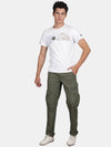 T-Base Men Mid-Rise Flat-Front Plain Zip Cotton Cargos Trouser