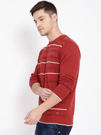 T-Base Men Red & White Striped Pullover Sweater