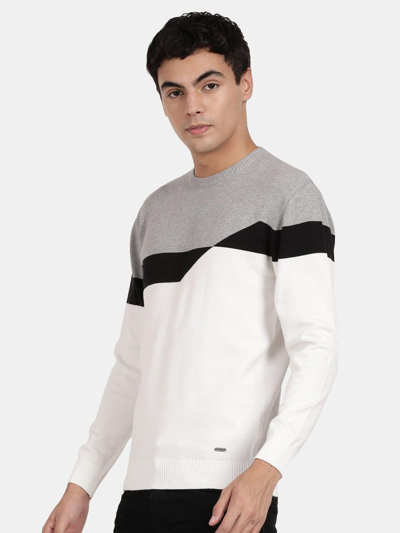 T-Base Colourblocked Cotton Pullover Sweater