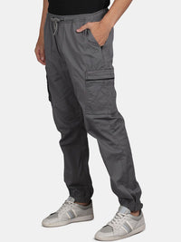 T-Base Men Mid-Rise Flat-Front Plain Drawstring Cotton Cargos Jogger