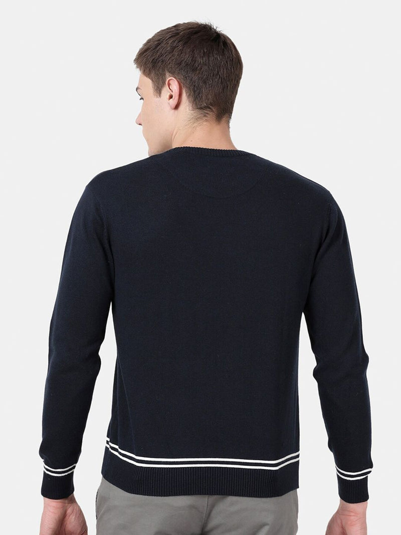 T-Base Men Navy Blue Solid Round Neck Pullover Sweater