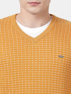 T-Base Geometric Printed V-Neck Cotton Pullover Sweater