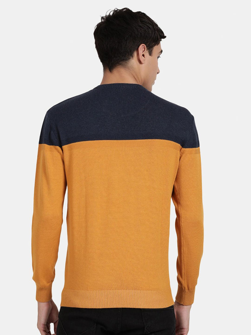 Crew Neck Full Sleeve Spruce Yellow Color Blocked Pullover