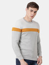 T-Base Men Grey & Orange Striped Pullover