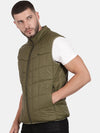 T-Base Sleeveless Puffer Jacket With Quilted Design And Polar Fleece Collar