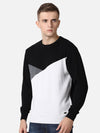 T-Base Men Black & White Colourblocked Cotton Pullover