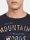 T-Base Men Navy Blue Typography Printed T-Shirt