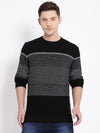 T-Base Men Black & Grey Striped Pullover Sweater