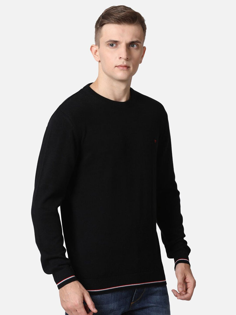 T-Base Men Black Solid Cotton Pullover