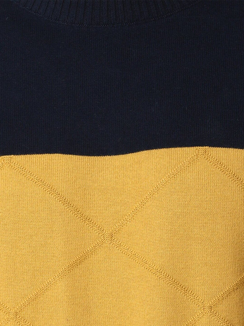 T-Base Men Mustard & Black Colourblocked Cotton Pullover