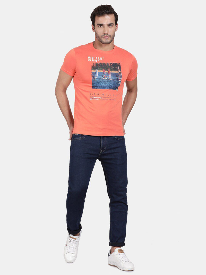 T-Base Men Orange Printed T-Shirt