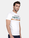 T-Base Men Off White Printed Cotton T-Shirt