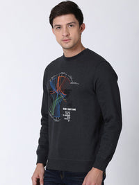 T-Base Men Grey & Blue Printed Sweatshirt