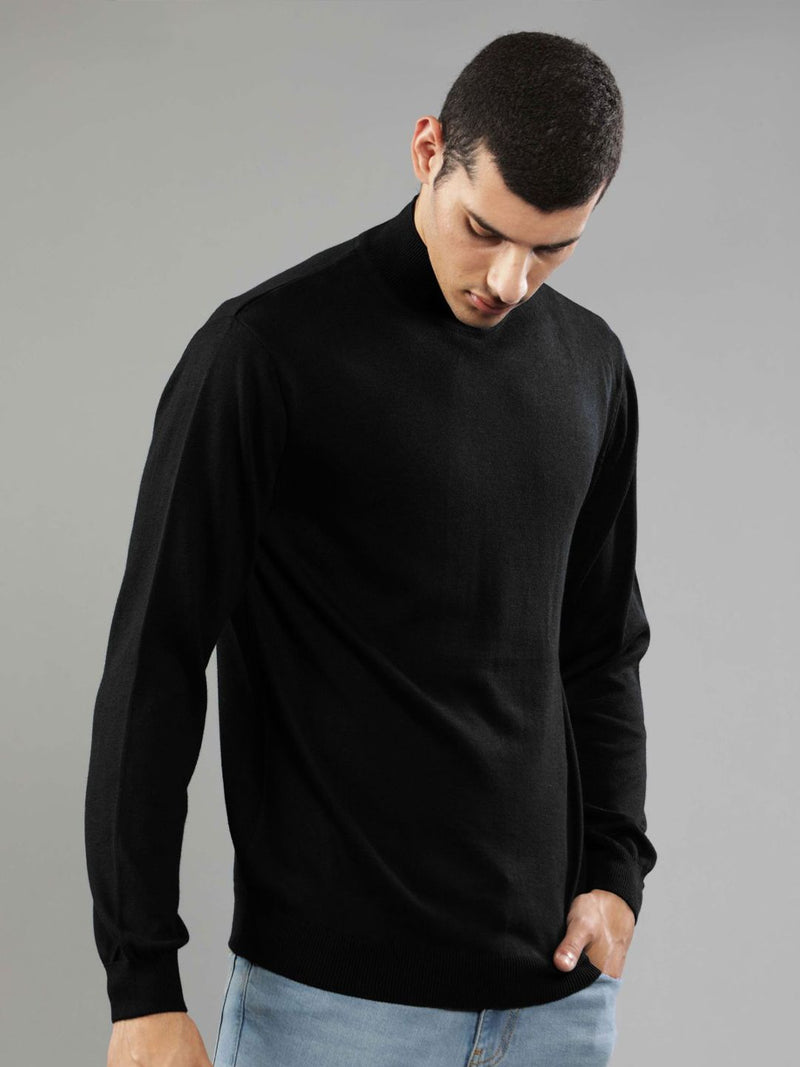 T-Base Men Black Ribbed Pullover