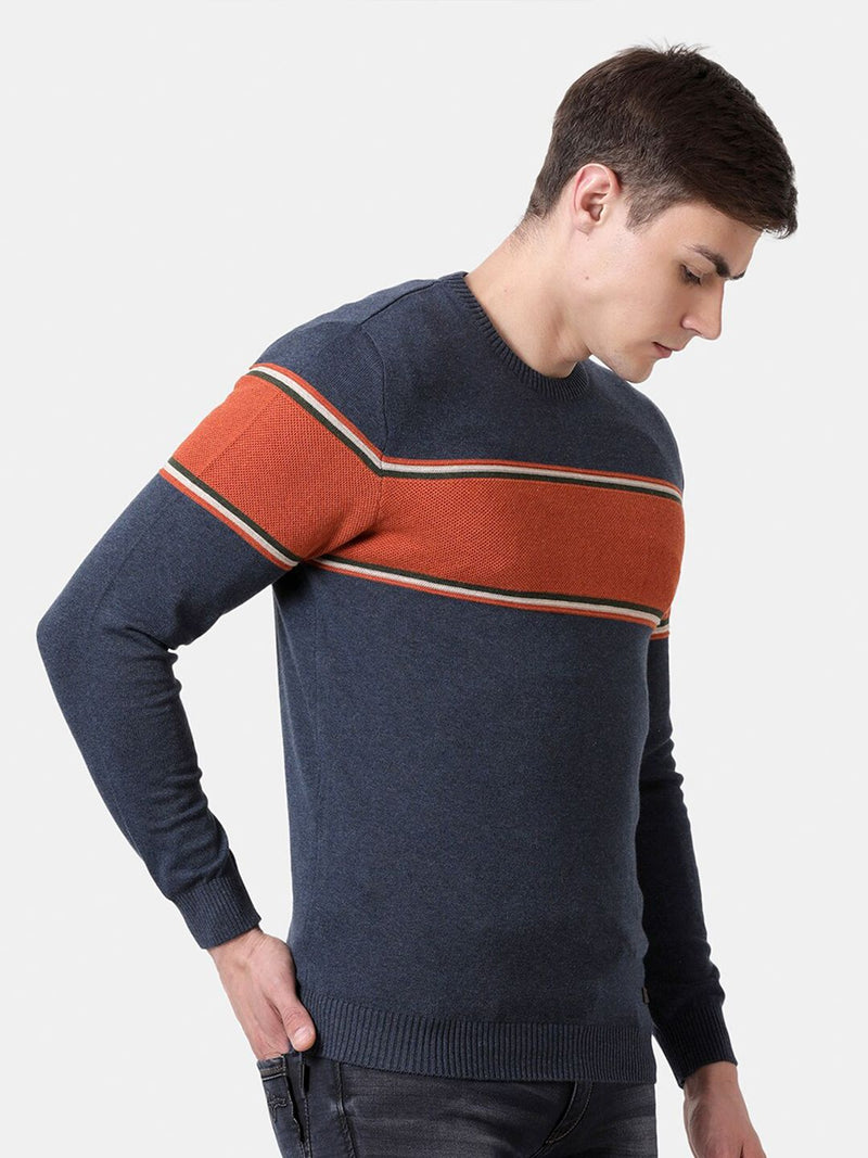 Crew Neck Mood Indigo Melange Full Sleeve Pullover