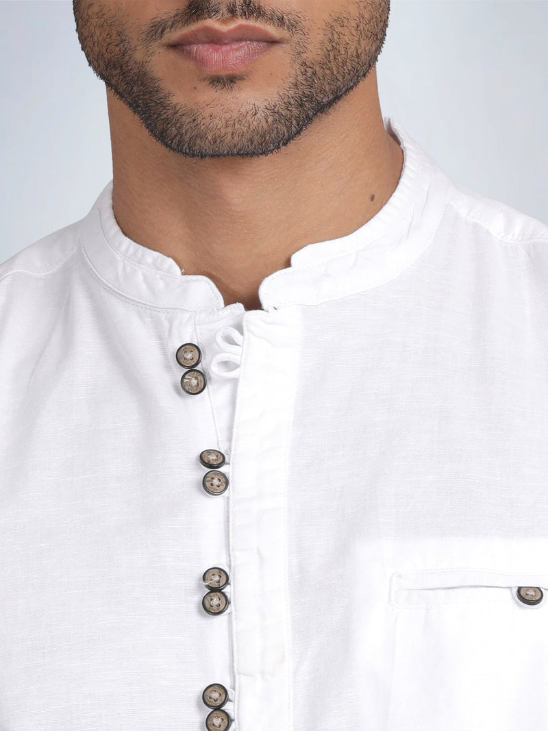 Half Sleeve White Cotton Kurta Linen Shirt