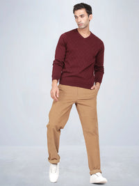 V Neck Wine Full Sleeve Pullover