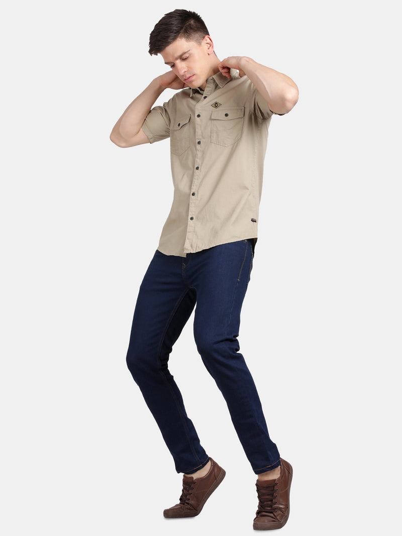 Half Sleeve Beige Military Shirt