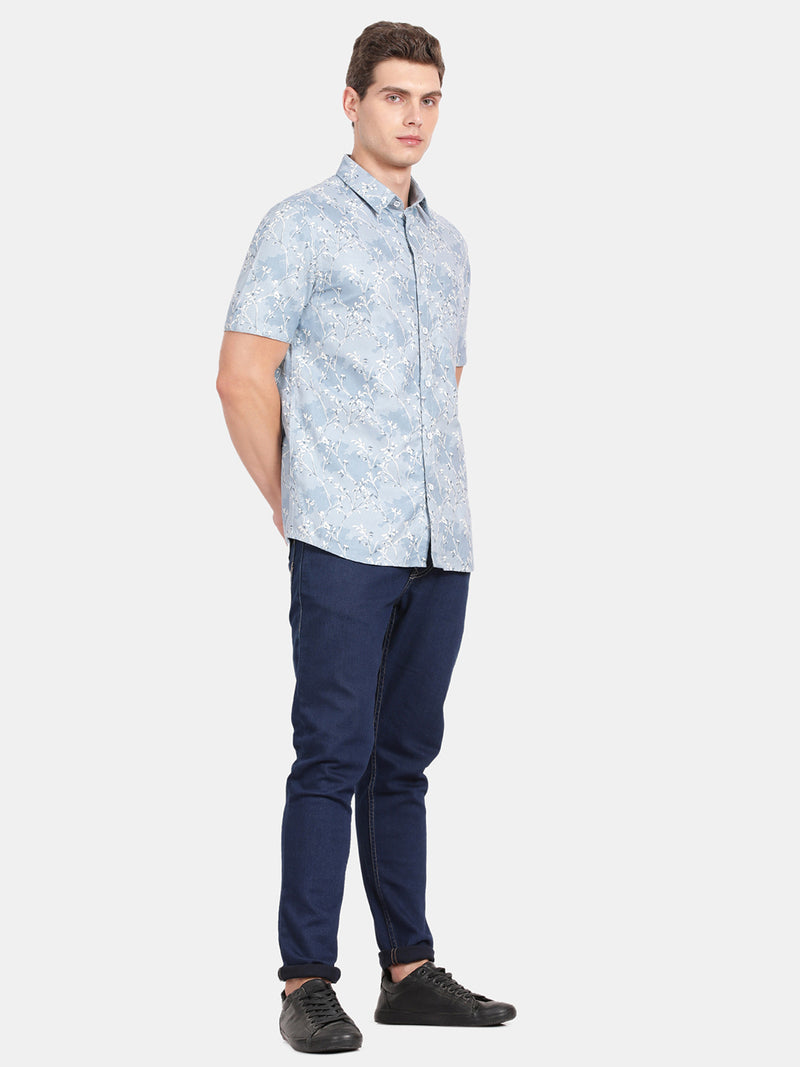 HALF SLEEVE COTTON LINEN PRINTED SHIRT