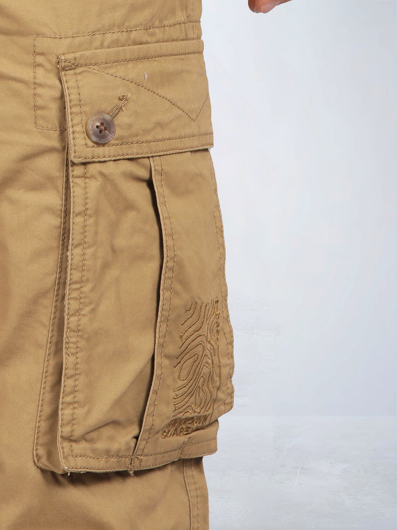 Tan Solid Cargo Pants