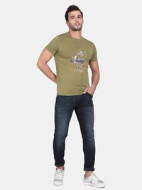 T-Base Men Green Printed T-Shirt